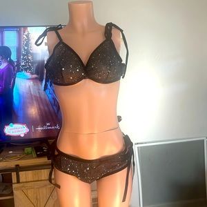 2pc Tie up black bra & panty set